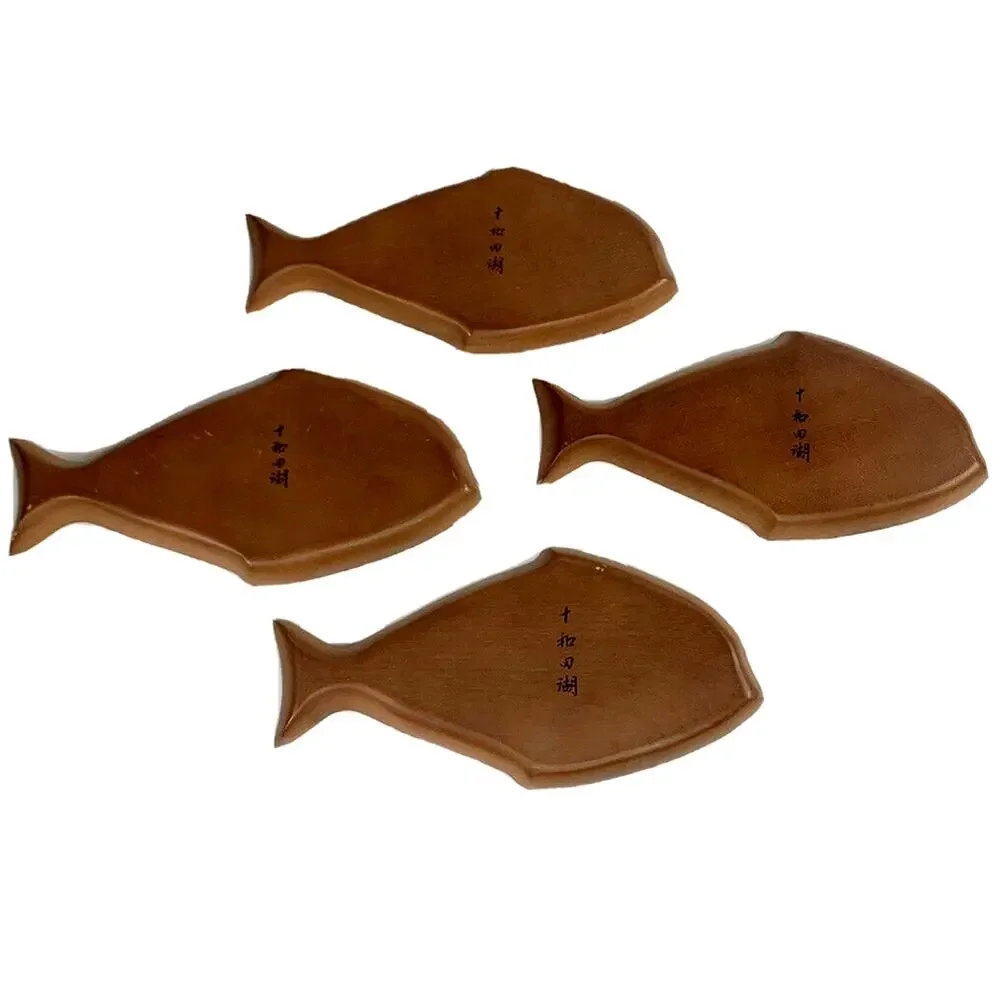Set 4 Vtg 60s Japanese Fish Sushi Plates Kubosawa Carved Cherry Wood Retro MCM